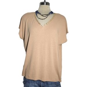 Garcia Beige Embellished Short Sleeve Top Size XL